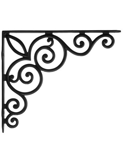 Decorative Vines Cast Iron Shelf Bracket In Matte Black.